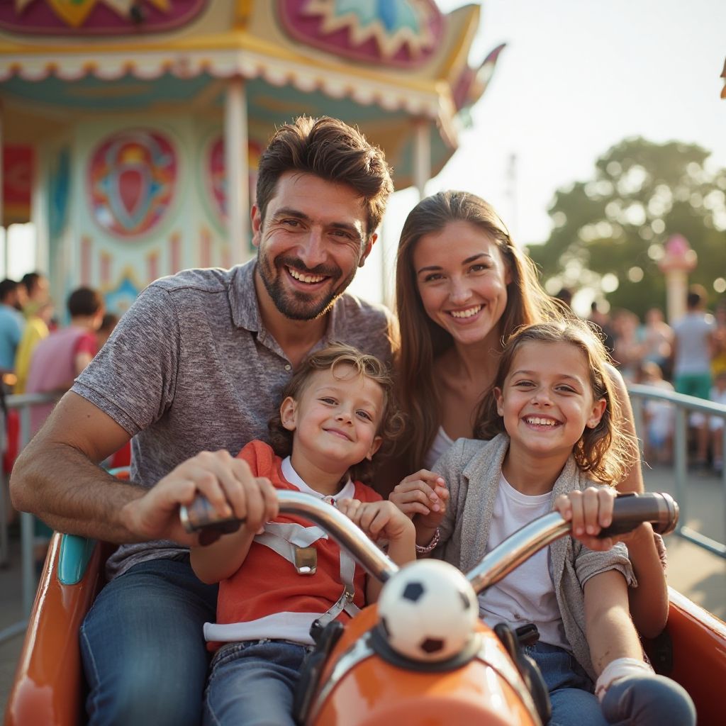 Families enjoying park attractions