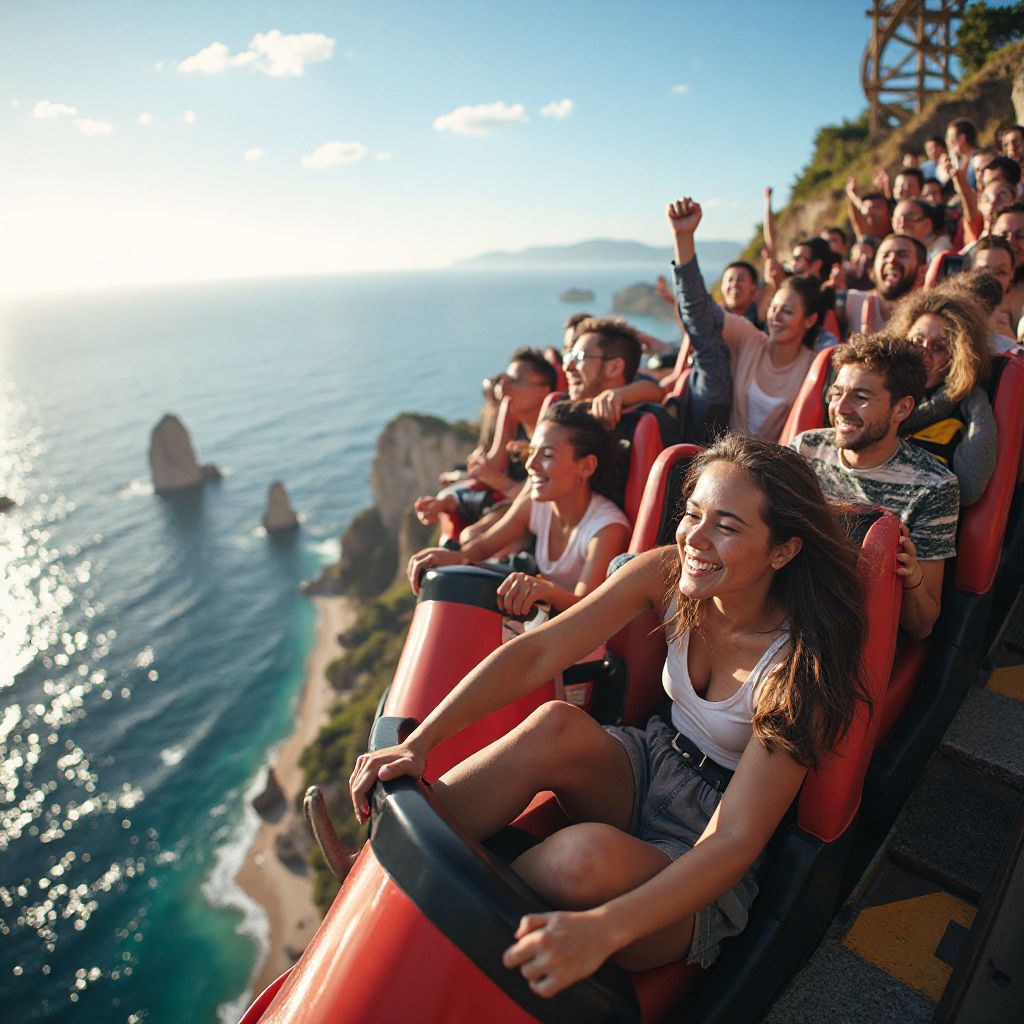 Thrill seekers on roller coaster