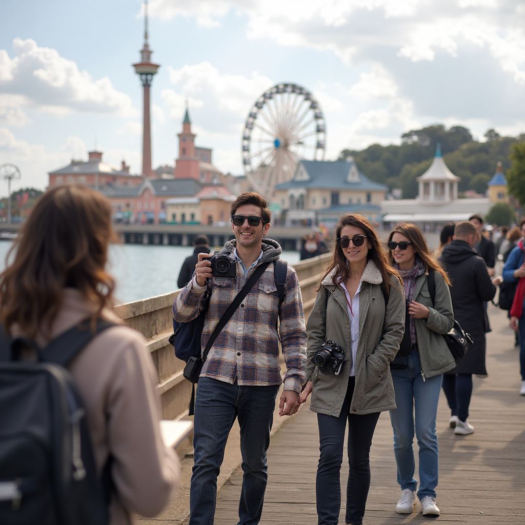Tourists exploring park attractions